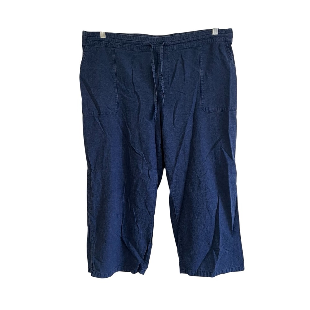 Liz Claiborne Navy Blue Cotton Linen Drawstring Elastic Cropped Pants Womens XL